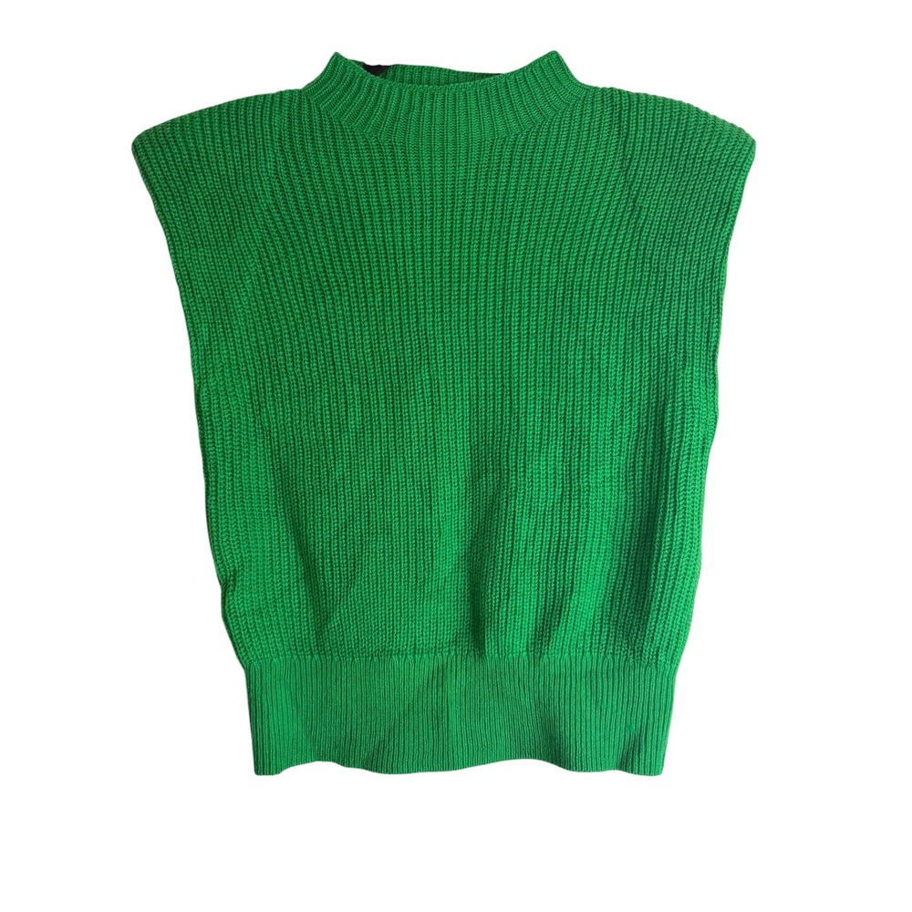 Babaton Aritzia Green Merino Wool Shoulder Pad Sweater Vest Mock Neck XS